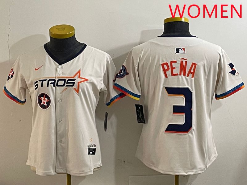 Women Houston Astros 3 Pena Cream Fourth generation Joint Name Nike 2025 MLB Jersey style 7